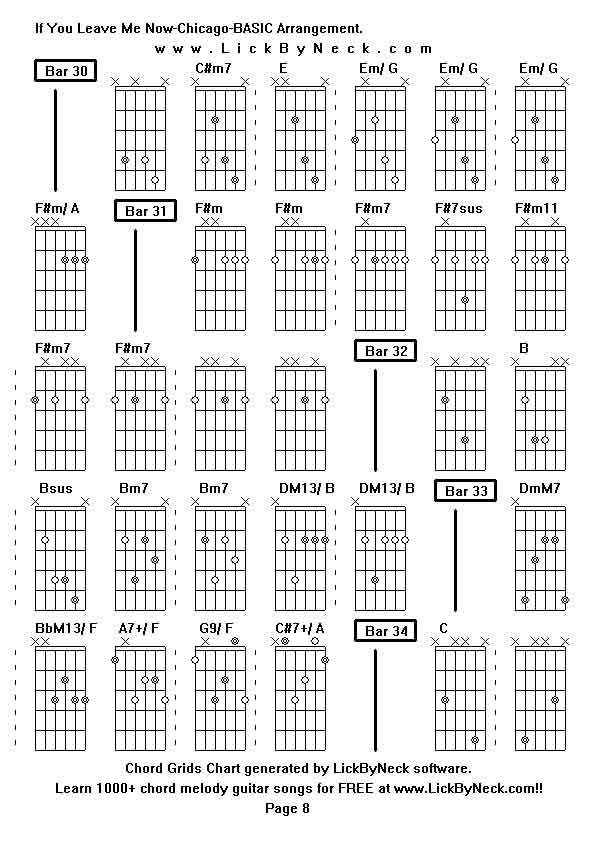 Chord Grids Chart of chord melody fingerstyle guitar song-If You Leave Me Now-Chicago-BASIC Arrangement,generated by LickByNeck software.